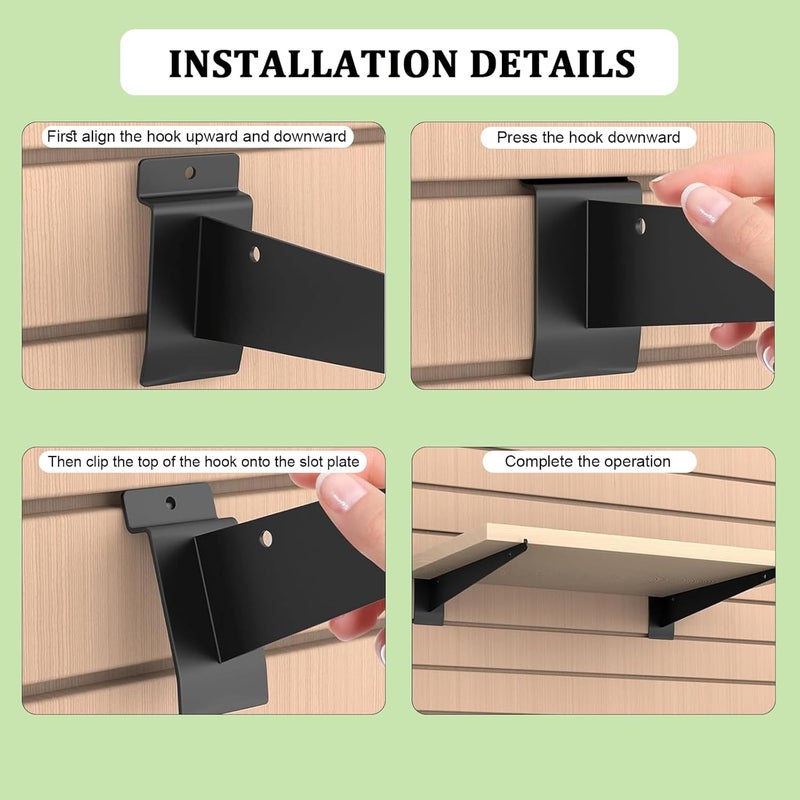 APOCHON 16 Inch Slatwall Shelf Bracket with Lip, 14 Pack Metal Shelf Brackets for Slat Wall,Heavy Duty Slatwall Accessories for Slatwall Panels Shelving Display Home Commercial- Black Slatwall Shelf Brackets - Image 5